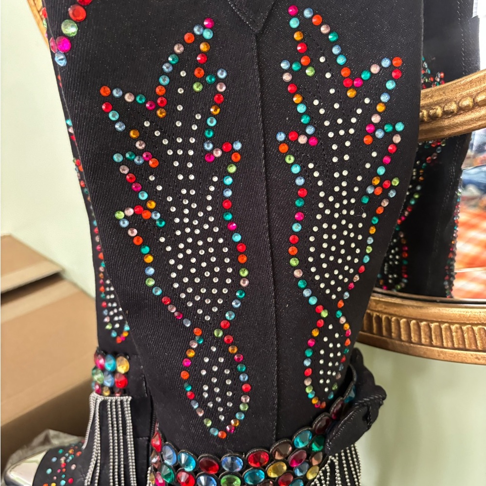 Gianni Bini Black Boots with Colorful Embellishments:new with tag/3 Sizes - Picture 3 of 11